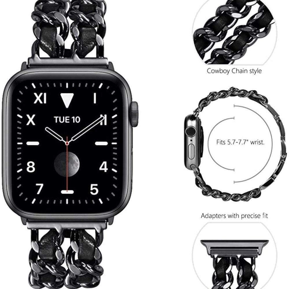 NEW Strap Chain Leather Stainless Band For Apple Watch - PB - Picture 11 of 11